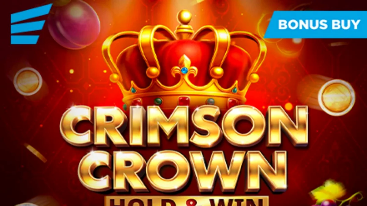 Tampilan visual slot Crimson Crown dengan simbol mahkota dan buah-buahan mewah