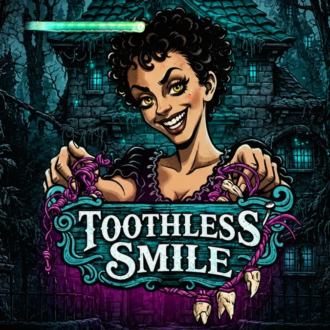 Tampilan visual slot Toothless Smile dengan tema horor dental